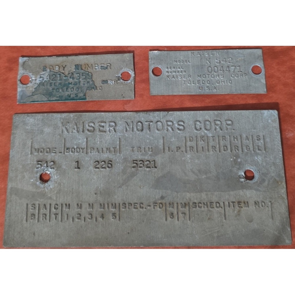 1954 Kaiser Motors Corp Manhattan Data Plate Body Tag